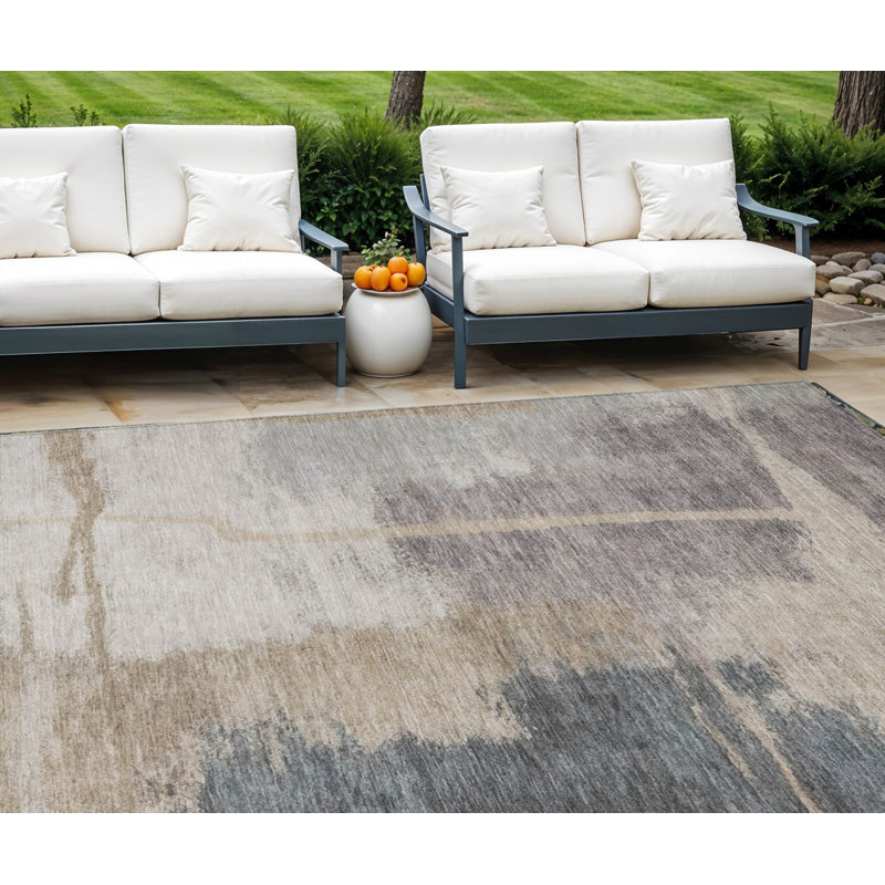 Tapis d'extérieur lavable abstrait gris anthracite 10 pi x 14 pi