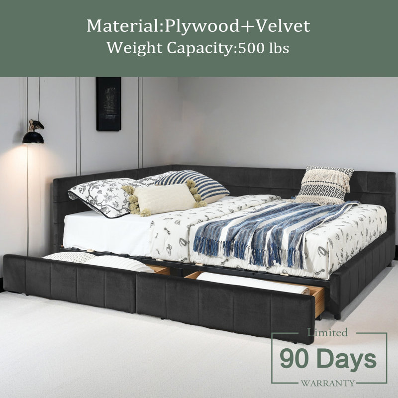 Queen Size Storage Upholstered Tufted Bed Frame, Sofa Bed Frame With Comfortable Backrest And Armrests, Queen Size Bed For Bedroom, Living Room,Velvet