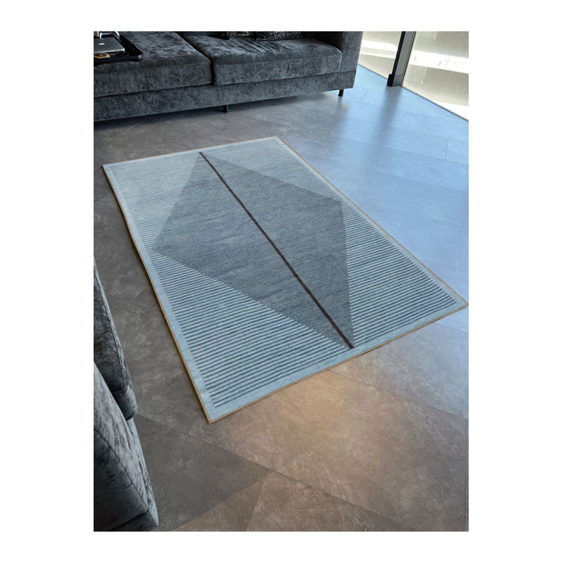 Blue Abstract Geometric Pattern Creative Modern Decorative Washable Rug, Runner 2'6" x 9'10"