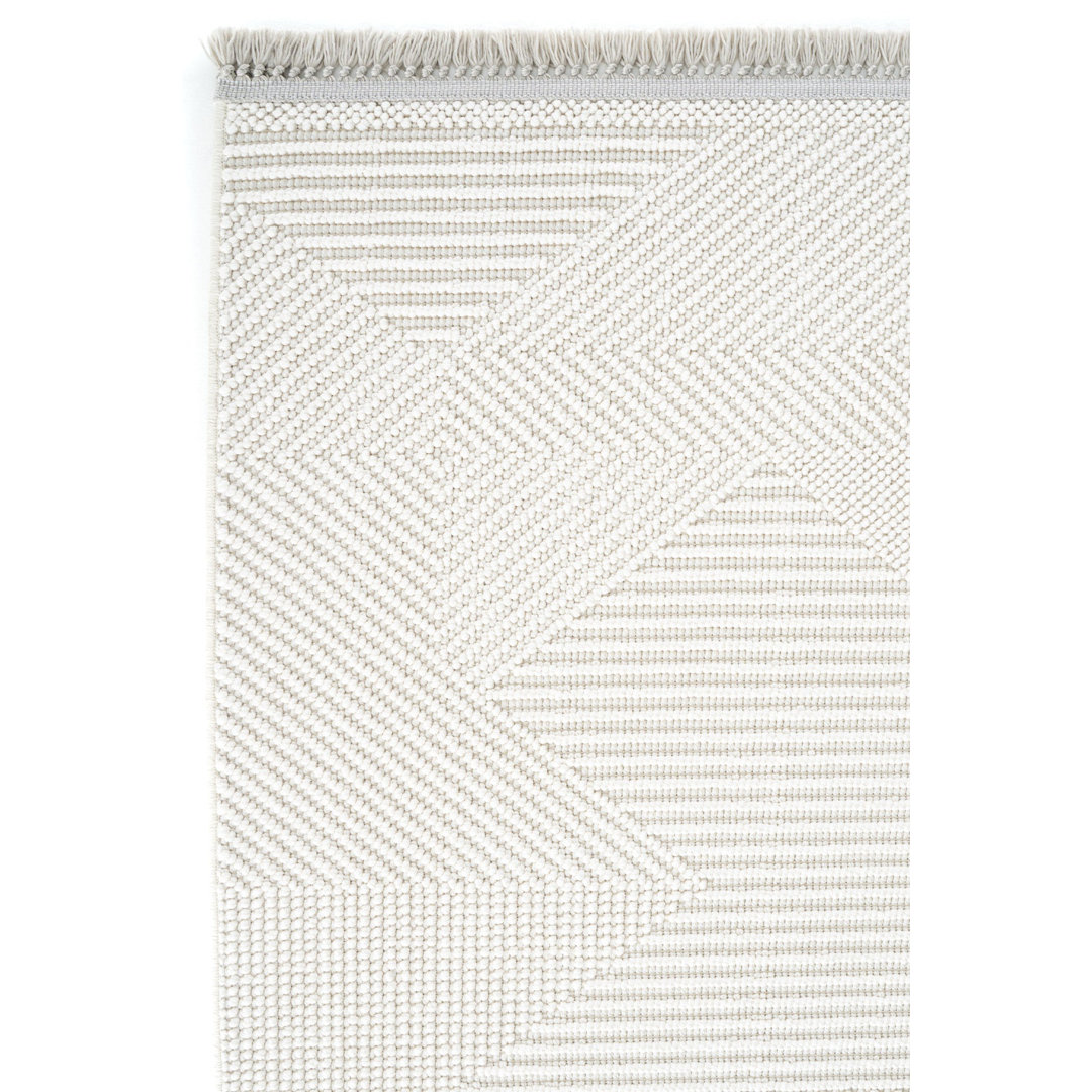 Cream Geometric,Flatweave Area Rug, Machine Made using Polypropylene and Modern design