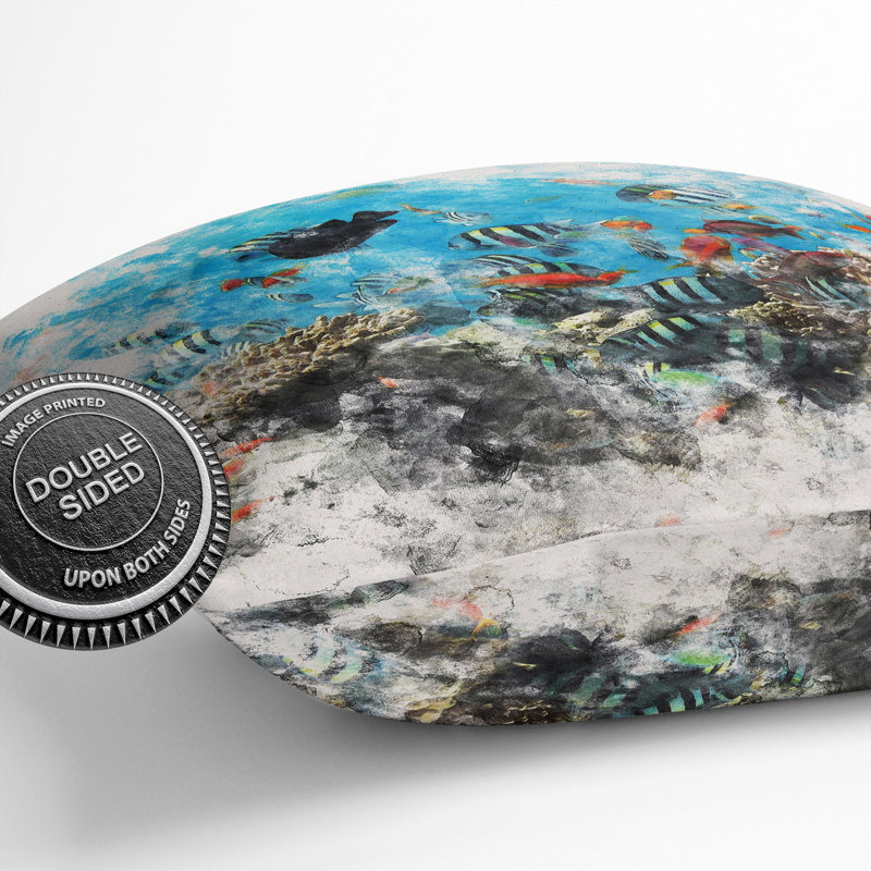 Coral Reef And Fish Vol.2 Watercolour Square Throw Cushion, 55cm H x 55cm W x 20cm D