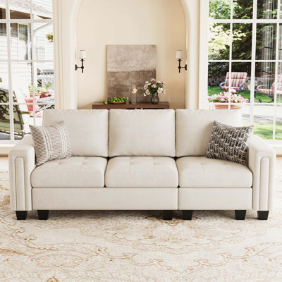Shavera 83.4'' Velvet Modular Sofa 3-Seat Small Couch Apartment Sofa