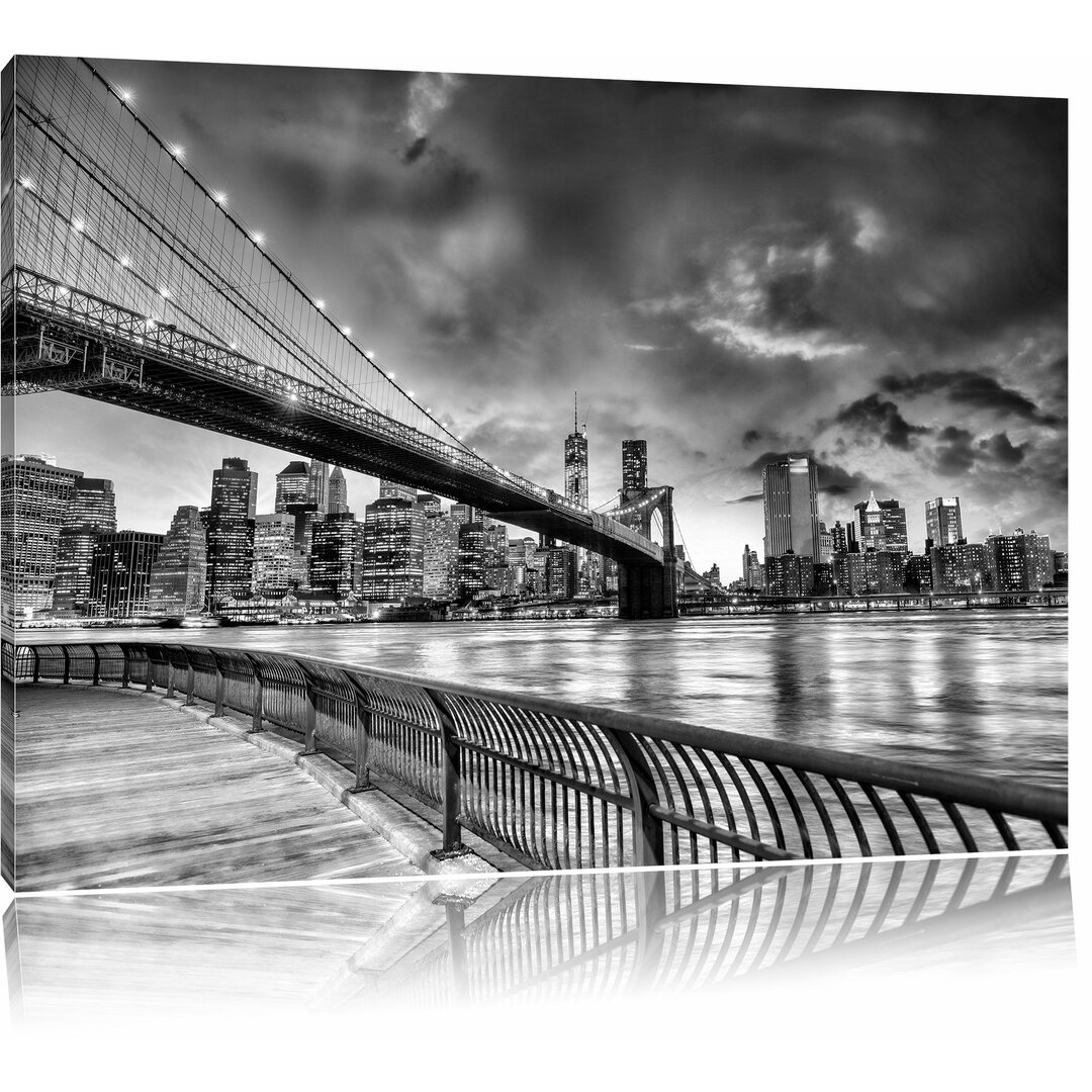 Leinwandbild Brooklyn Bridge Park New York in Monochrom