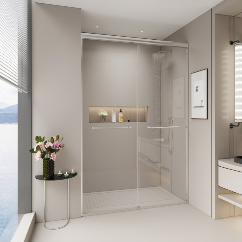 44-48 In. W X 72 In. H Double Sliding Shower Door, Semi-Frameless Bypass Bathroom Sliding Door With 1/4" (6Mm) Tempered Glass For Walk-In Shower, Chrome