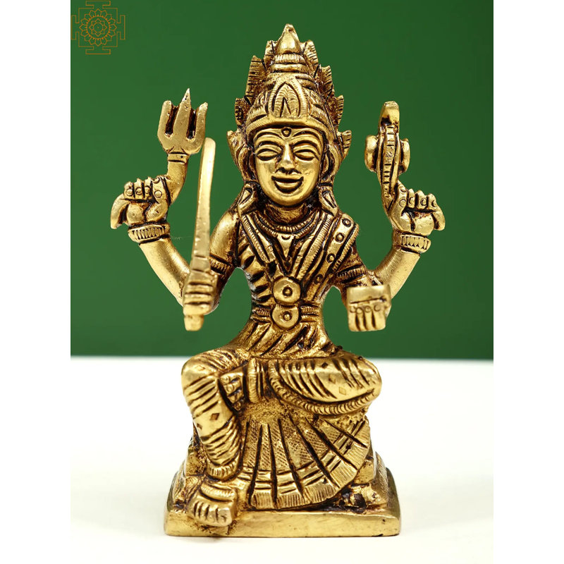Statue de 5 po en laiton Santoshi Mata assis sur un piédestal