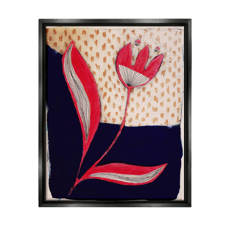 Fleur abstraite rouge, H 21 po x l 17 po x P 1,7 po, Cadre flottant noir de jais
