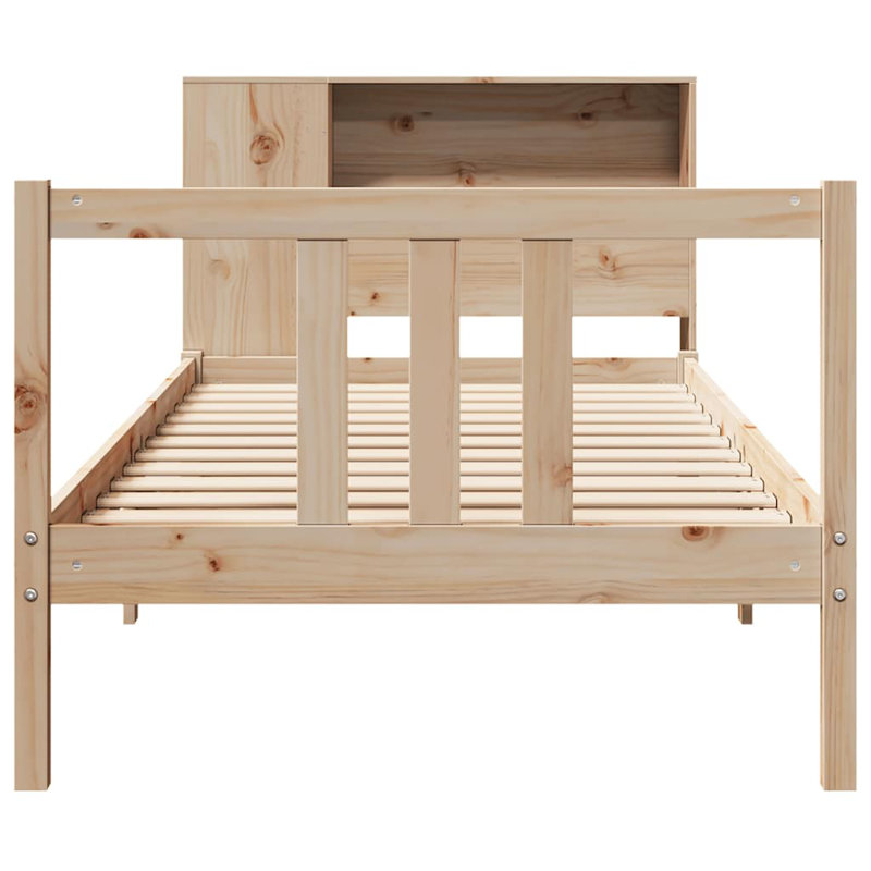 Bookcase Bed Without Mattress Solid Wood Pine, Natural,  81cm x 195.5 cm