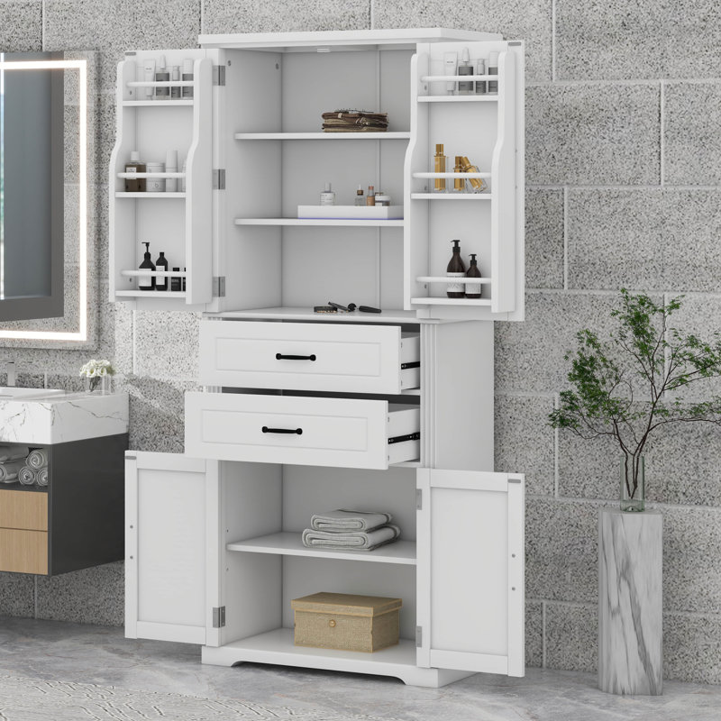 Armoire de rangement avec tablette réglable à 2 tiroirs, Blanc