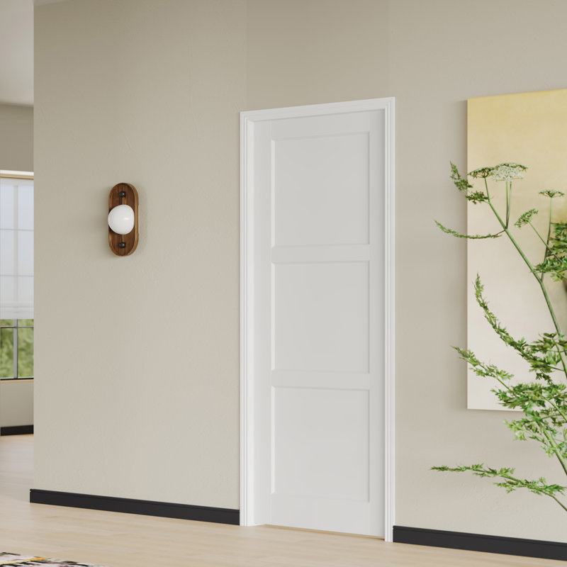 Porte intérieure avec cadre assorti - porte de garde-manger intérieure en panneau de fibres à densité moyenne blanc à 3 panneaux de style Shaker moderne