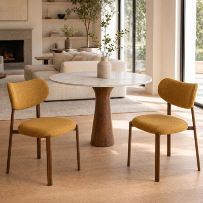 Mid-Century Modern Linen-Look Upholstered Dining Chairs, Curved Back Armless Side Chairs with Metal Legs, Kitchen and Dining Room Chairs