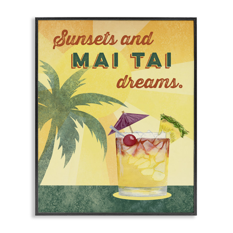 Sunsets & Mai Tai Dreams, giclée encadrée, design par Brett Blumenthal, H 14 po x l 11 po, Noir