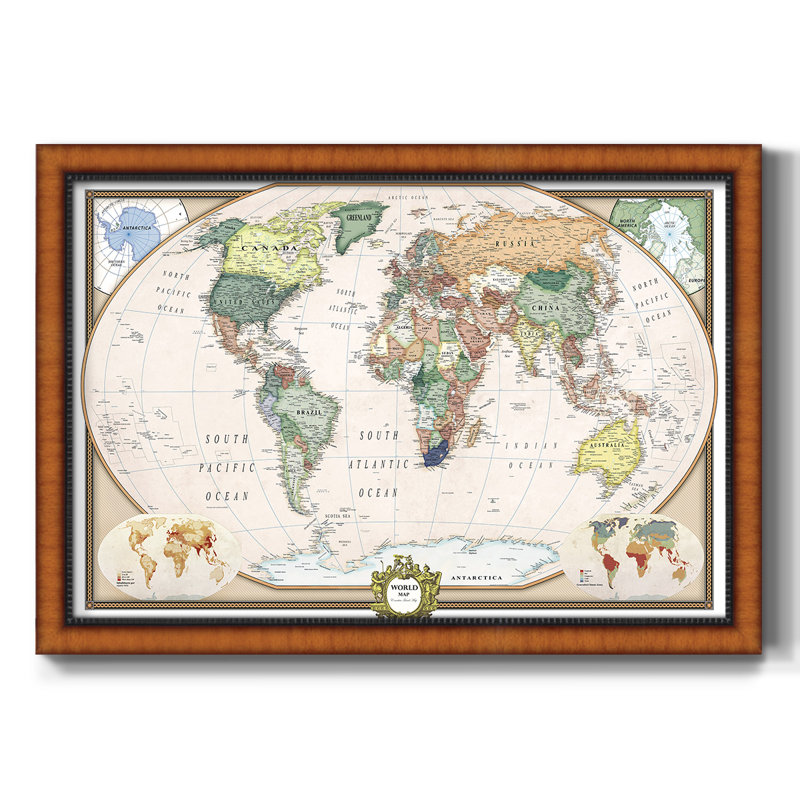 «Push Pin Map», reproduction d'art sur toile, Pacane / ébène, H 26 po x l 40 po x P 1 po