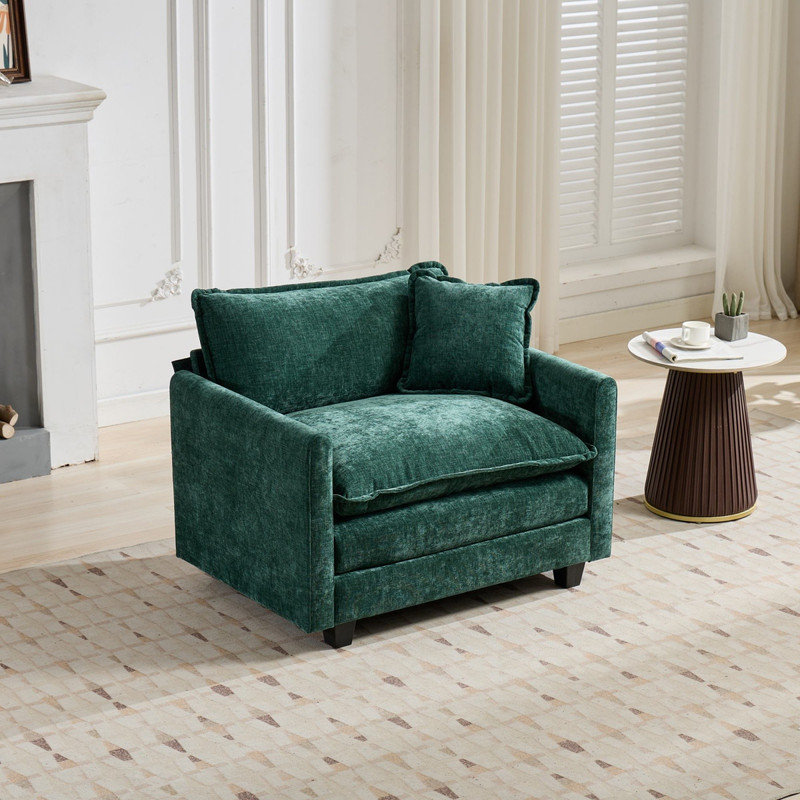 Canapé modulaire moderne à siège simple avec coussin double couche en chenille respirante et confortable, Green Chenille