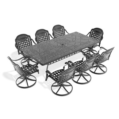 8 Dining : 9 Cast Aluminum With Swivel Chairs & Rectangular Table, Black Frame, Cushions, Ergonomic Seating 8 Black, High-temperature Resistance, Elegant Seat Cushions