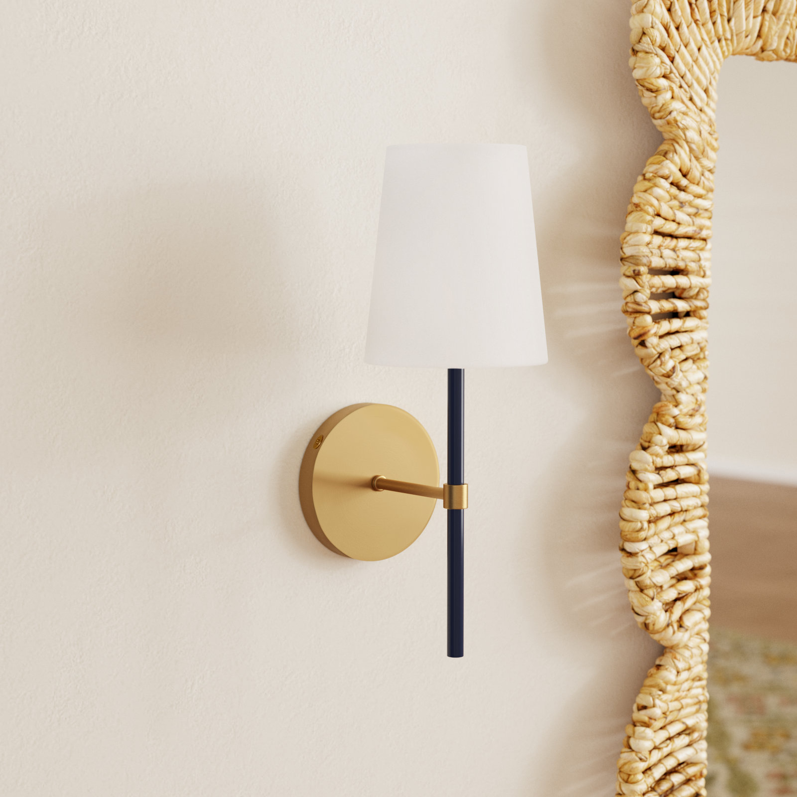 Single Light Dimmable Armed Sconce, Burnished Brass NVY