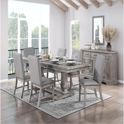 Traditional Style 5pc Dining Set Table with Extension Leaf and 4x Side Chairs Brownish Gray Finish Wooden Dining Kitchen Furniture