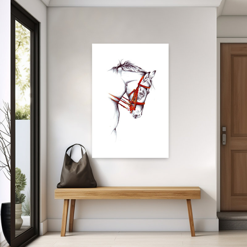Croquis de cheval rouge Bridle, H 60 po x l 40 po