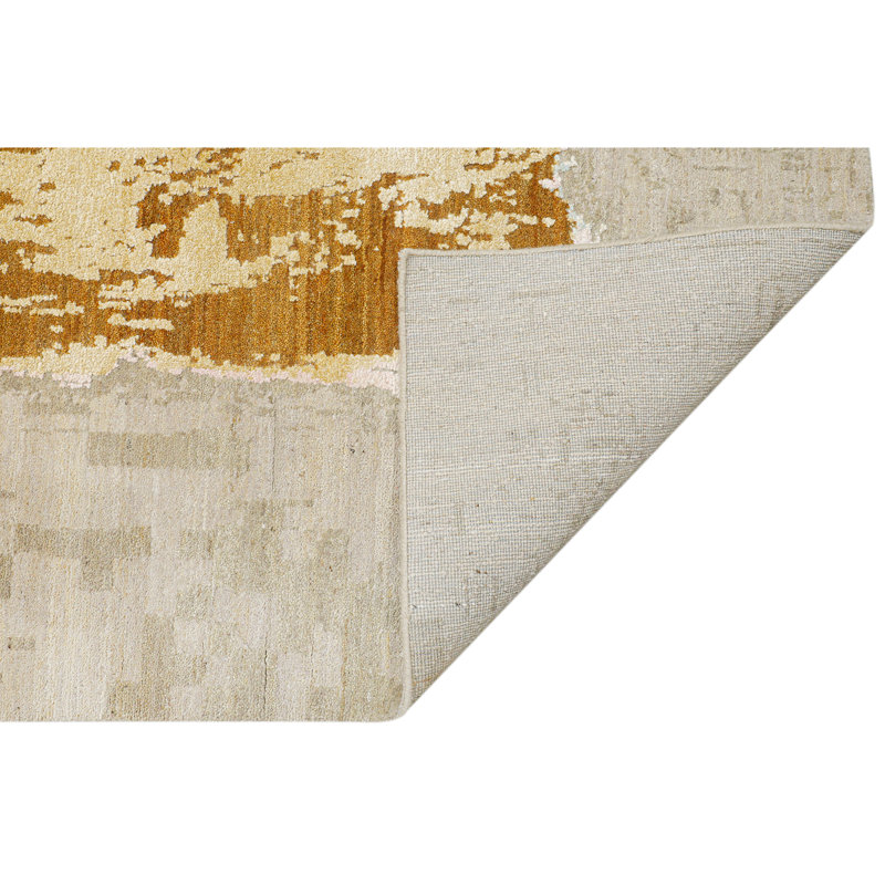 Tapis beige et gris anthracite de haute qualité noué à la main, Rectangle 8 pi x 10 pi