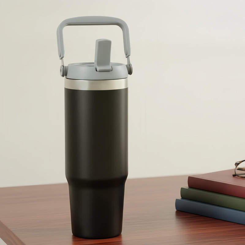 Stainless Steel Insulated Tumbler With Rotating Handle, Black, Black