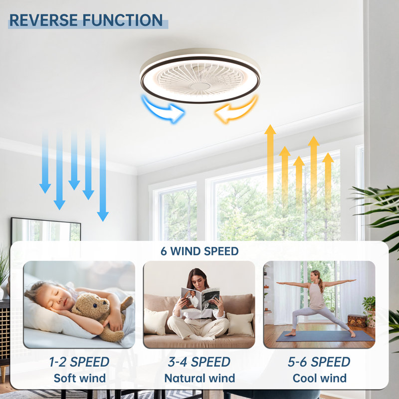 19" 7-Blade White Modern Ceiling Fan with Dimmable Color Changing LED and Remote Control