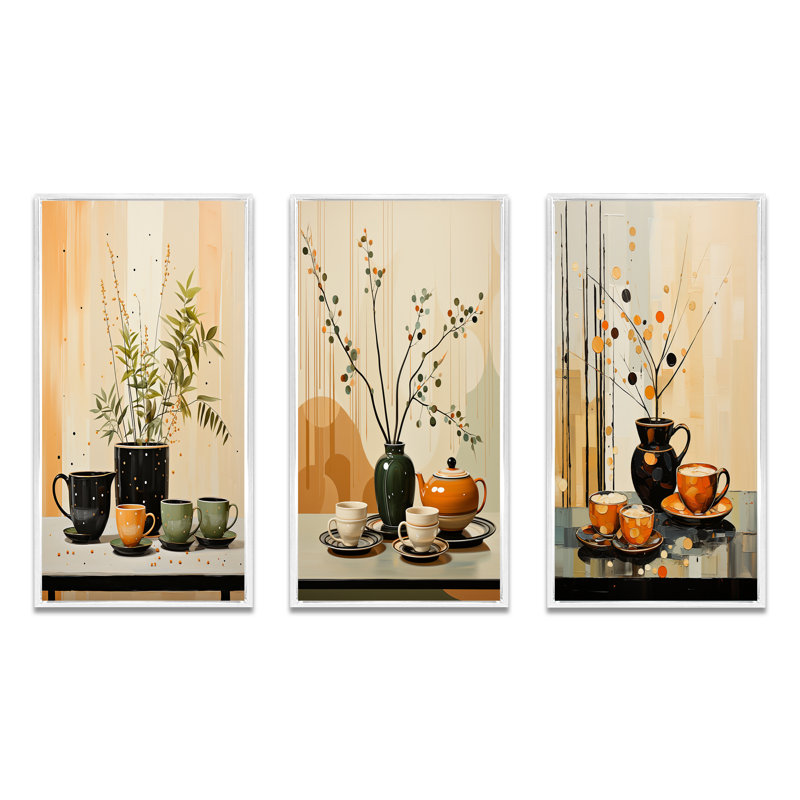 Coffee Tea Cafe Points - Ensemble de 3 pièces d'art sur les aliments et les boissons, H 36 po x l 20 po, Cadre blanc