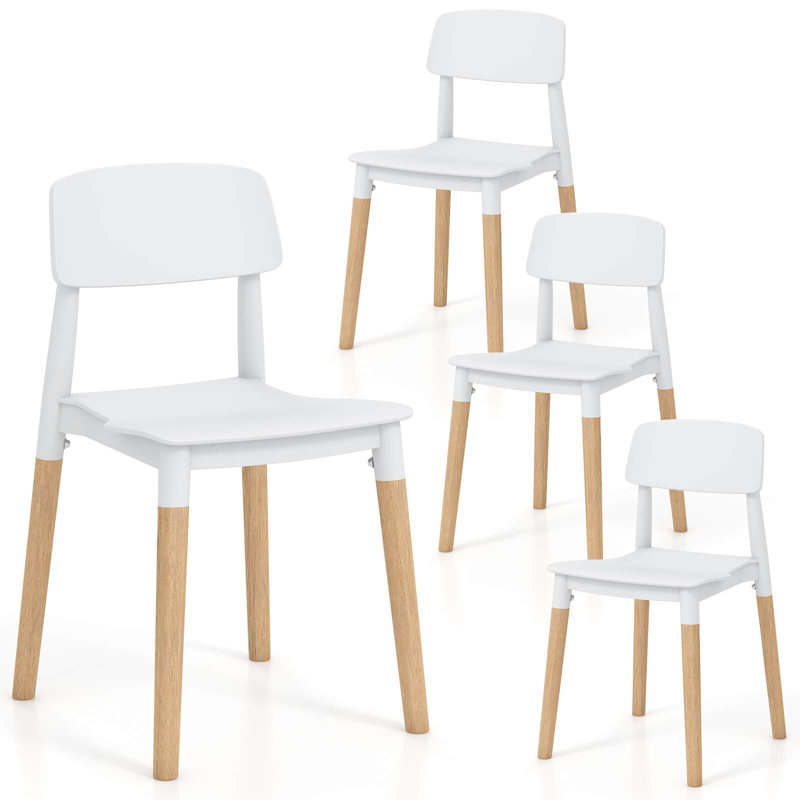 Corrigan Studio® Dining Side Chairs Set Of 4 With Ergonomic Backrest Wide Seat & Sturdy Wooden Legs, White
