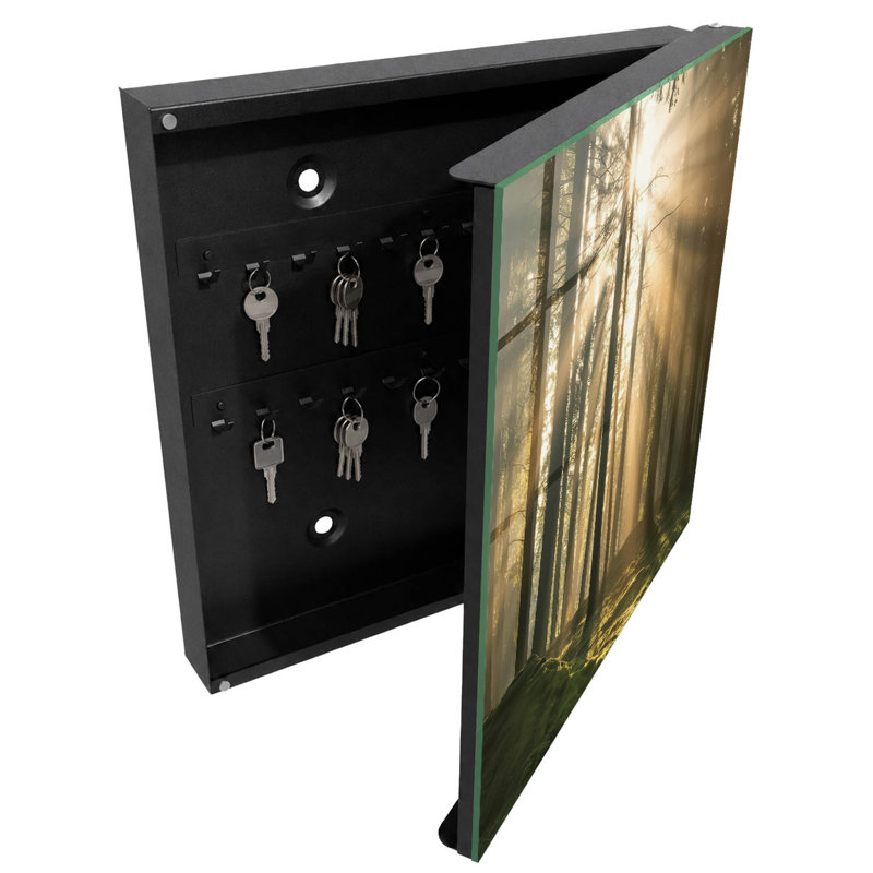 Key cabinet, Opens to the right, 30x30x5, White, Light in the forest creating a magical atmosphere, 