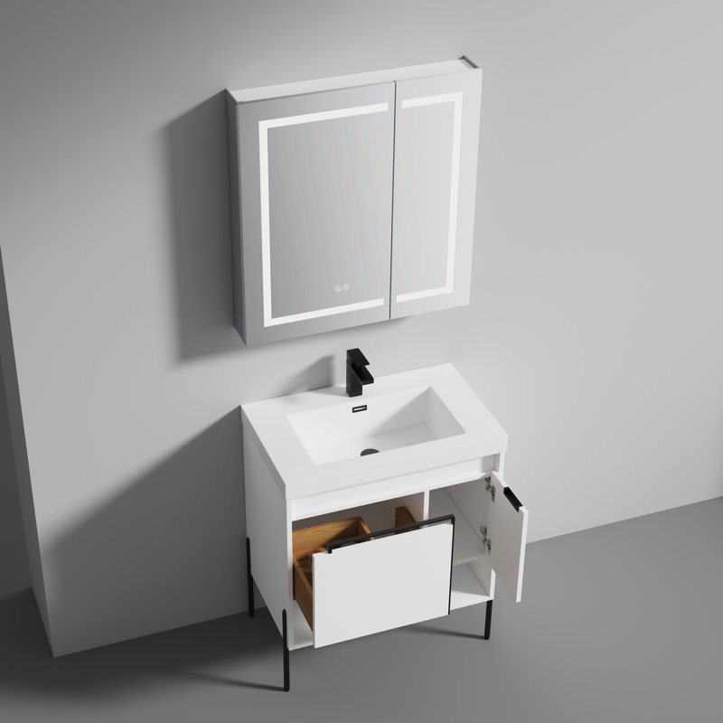 Meuble-lavabo simple 29,75 po avec plateau en acrylique Dirickson, Blanc