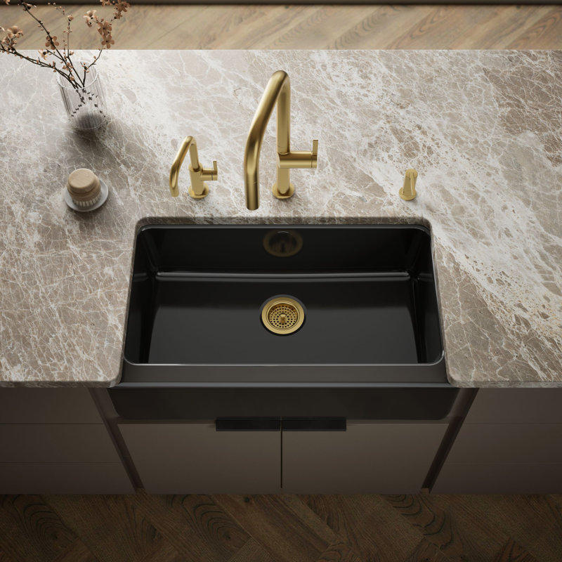 Whitehaven® 33" x 22" Self-Trimming Under-Mount Single-Bowl Kitchen Sink with Tall Apron, Truffle
