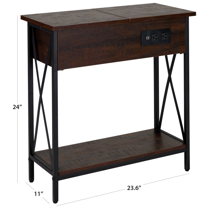 Solid Wood Top End Table and Built-In Outlets