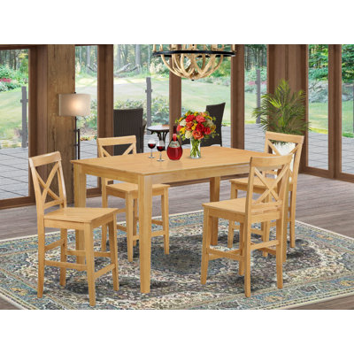 5 Piece Counter Height Pub Set Includes a Rectangle Dining Table and 4 Dining Room Chairs, Oak