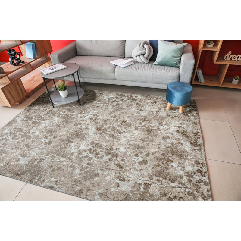 Mamane 1242 Transitional Floral Beige Area Rug, Rectangle 3'3" x 4'11" 