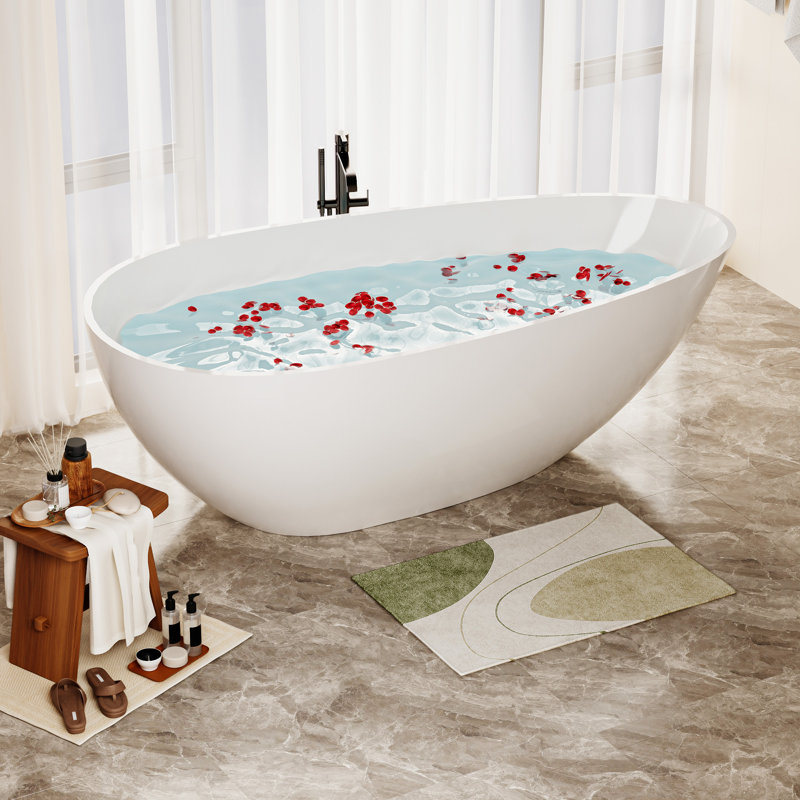 Baignoire de trempage autoportante de luxe avec trop-plein blanc brillant