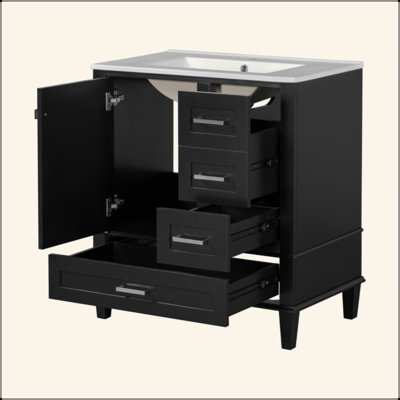 Ensemble de meuble-lavabo moderne avec lavabo 30 po, meuble-lavabo moderne avec porte à fermeture douce et 3 tiroirs, structure en bois massif