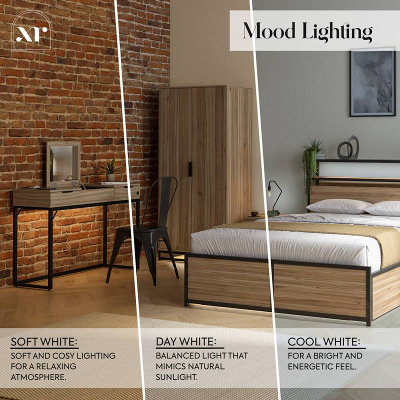 XR Living Denver Dressing Table With Mirror, Wireless Charging and App Control Lights - Oak / Black