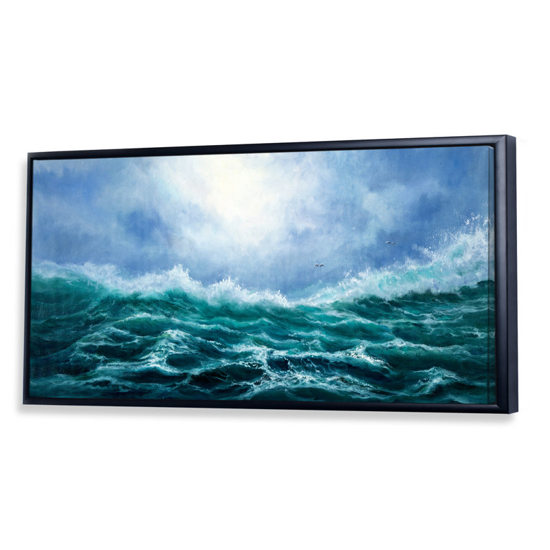 " Waves In Storm At Nigh ", 8" H x 12" W x 1" D, Black Framed