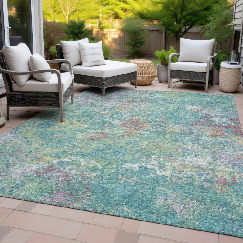 Tapis abstrait intérieur / extérieur lavable à la machine Brathwaite ACN2166, Rectangle 10 pi x 14 pi
