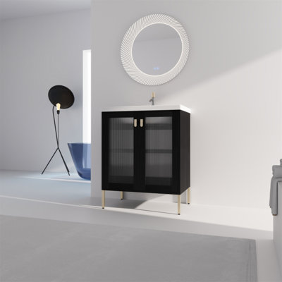 28 Inch Freestanding Bathroom Vanity With Ceramic Sink, Soft Closing Doors, And Durable Plywood Construction