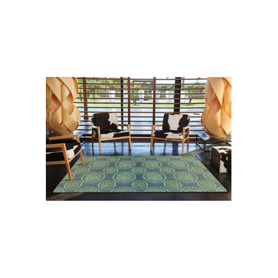 Tapis lavable moderne à motif floral rond vert