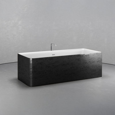 Vast Studio 70.9” x 31.7” Textured Black Iron & White Freestanding Rectangular Bathtub – Deep Soaking Luxury Tub with Minimalist Architectural Design & Metallic Premium Finish