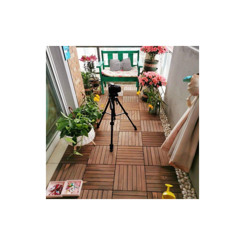 Carreaux de terrasse en bois d'acacia imbriqués carrés 12 po x 12 po (30 pièces) - Motif rayé brun