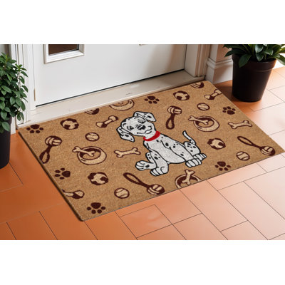 Tapis d'extérieur 18 po x 30 po beige et blanc pour chien en fibre de coco