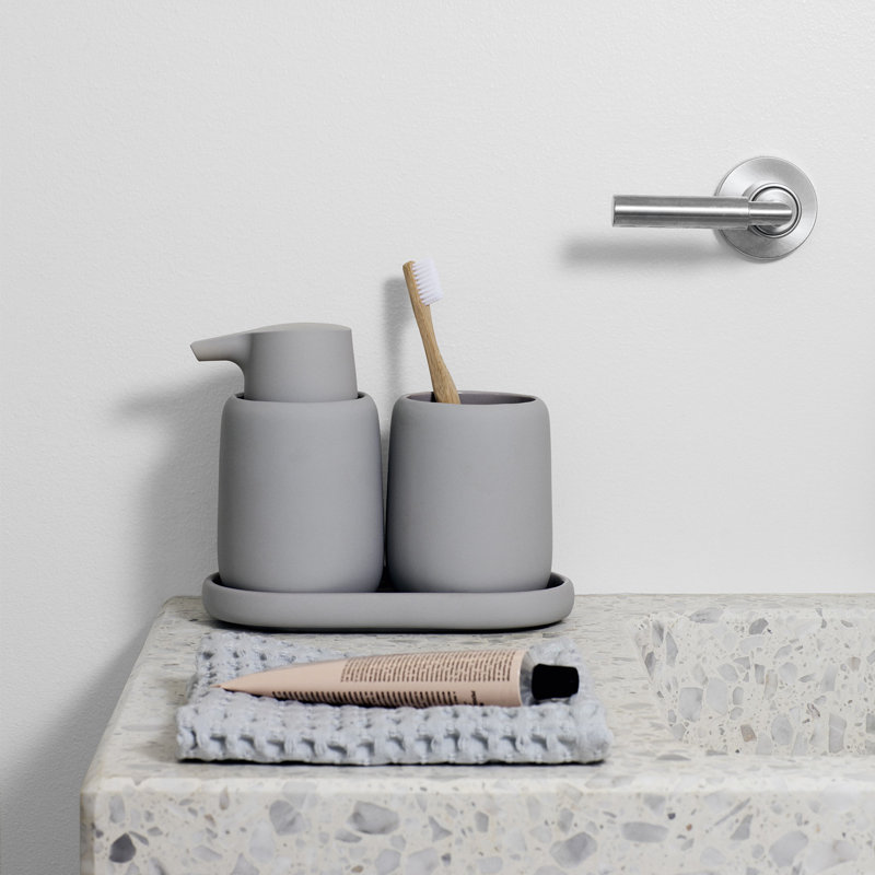 Gray Ceramic and Silicone Bathroom Accessory Set, 3-Piece