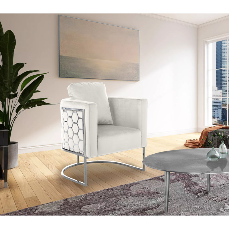 Fauteuil Casa, Velours crème, Argent