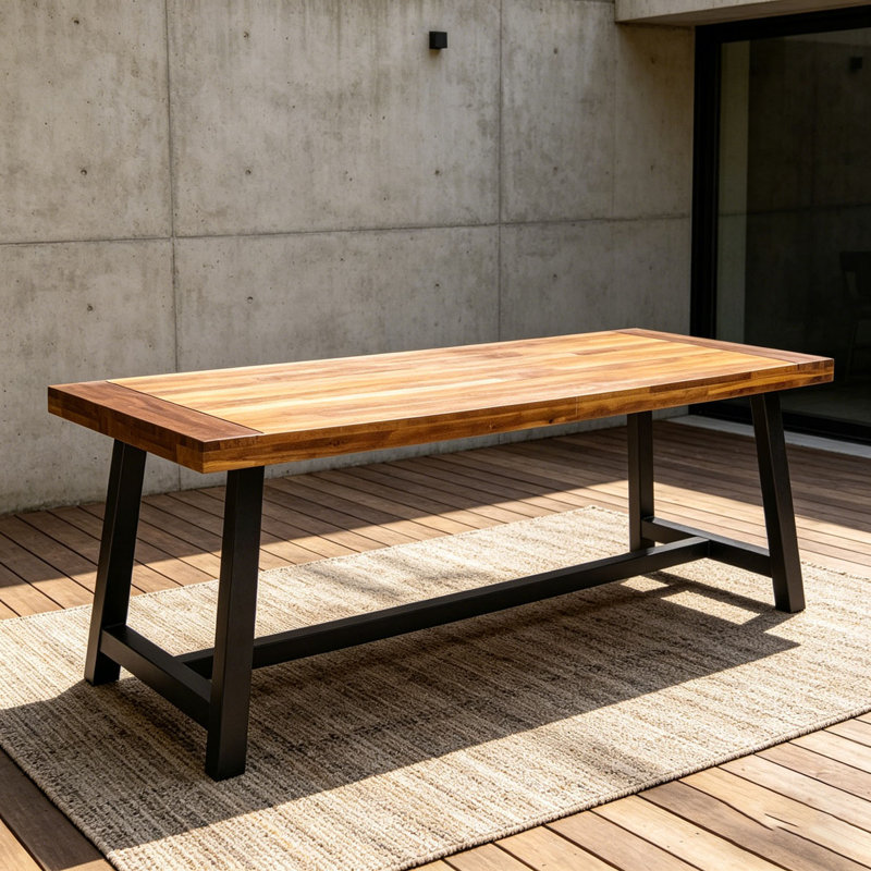 Table de salle à manger d'extérieur en bois d'acacia, Brun et noir