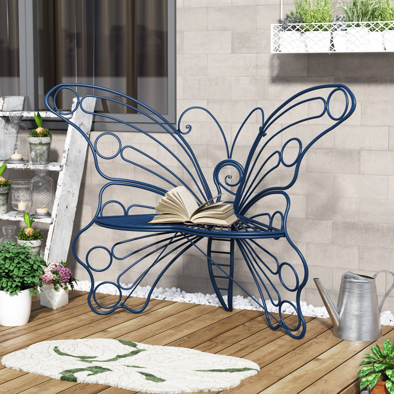 Chaise de patio extérieure en métal en forme de papillon, banc décoratif de jardin creux en fer pour balcon de porche de jardin, plusieurs options de couleurs