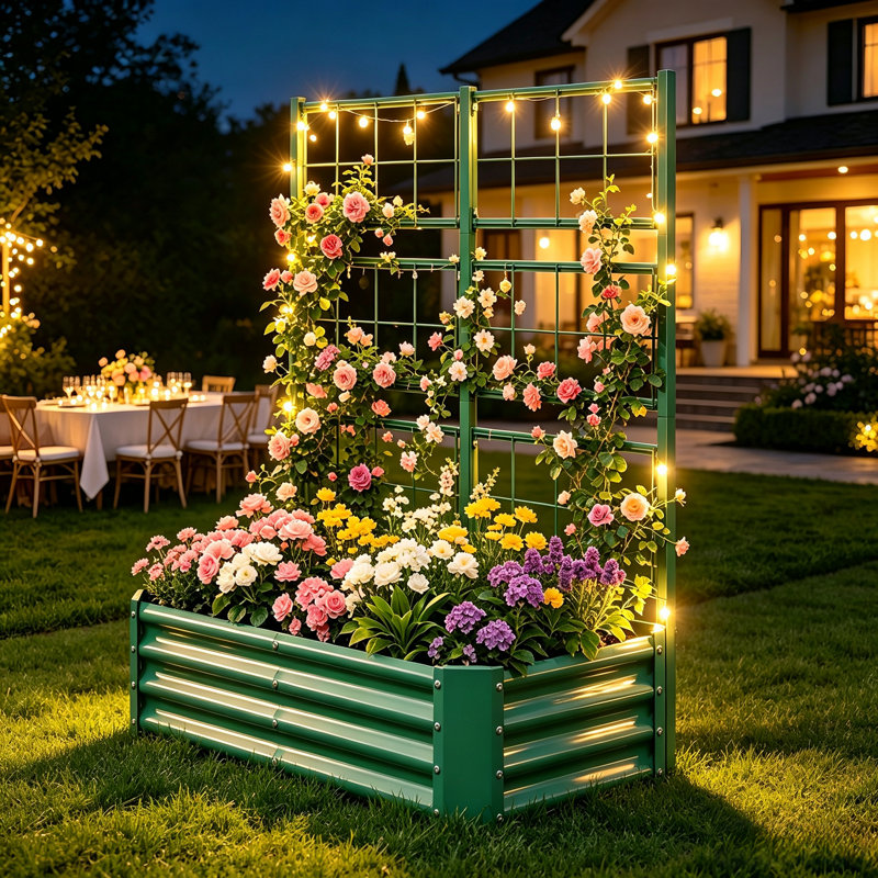 Treillis gain de place, potager surélevé en acier 120 x 60 cm, jardin moderne