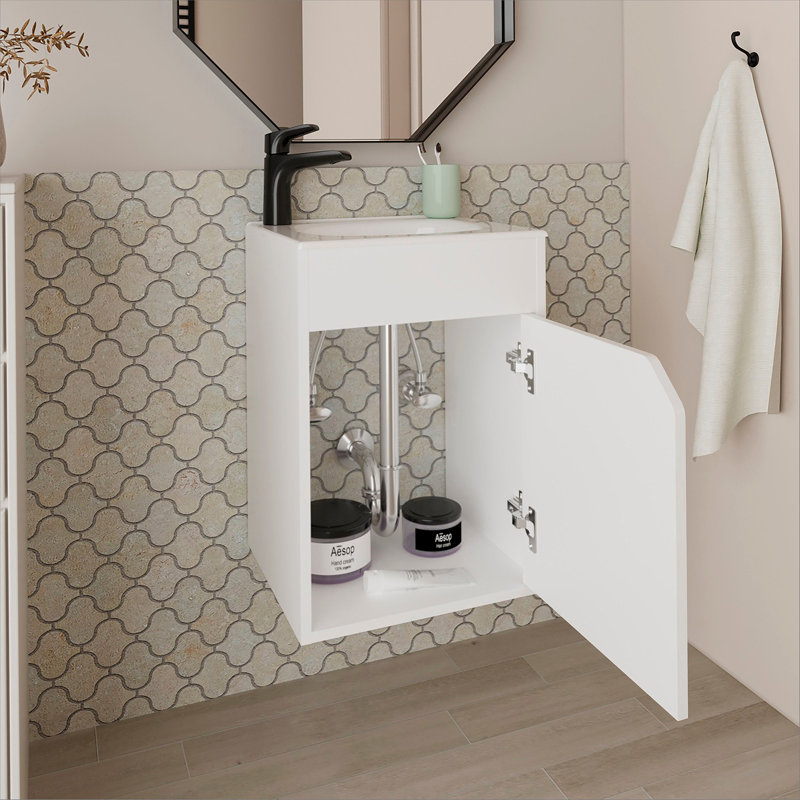 Meuble-lavabo flottant blanc avec porte, Blanc