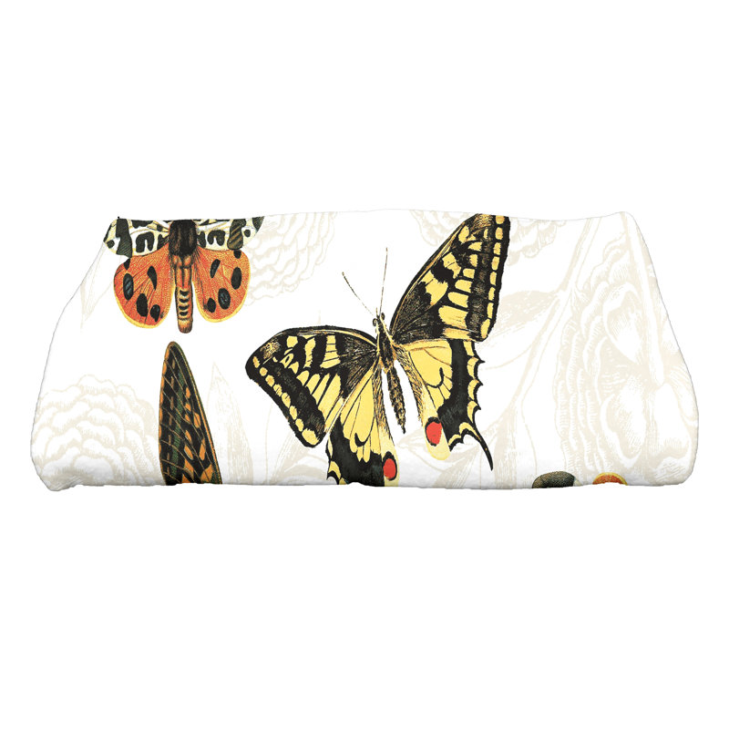 Antique Butterflies and Flowers Wildlife Bath Towel, White