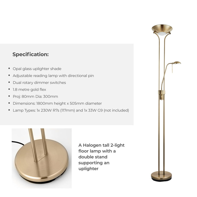 Cerdic 180cm Torchiere Floor Lamp, Gold